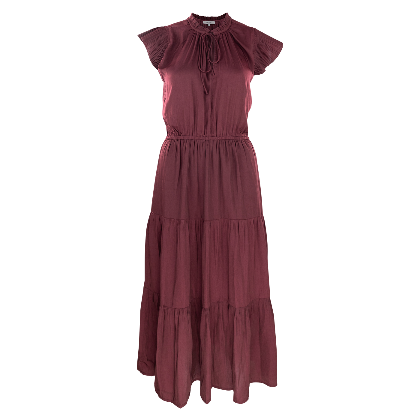 Maroon long tiered dress with neck tie