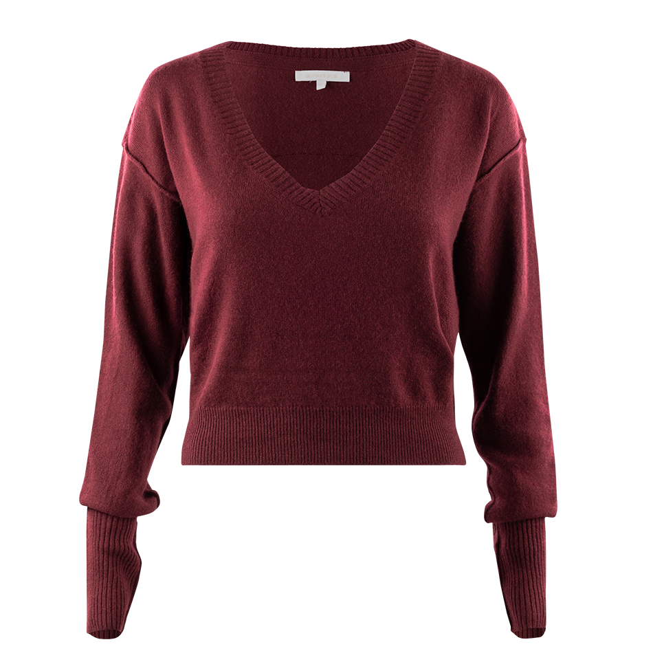 Maroon thin sweater with a V-neck.