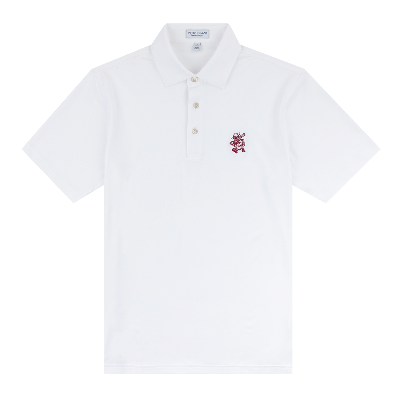 White polo with maroon Ol' Sarge logo