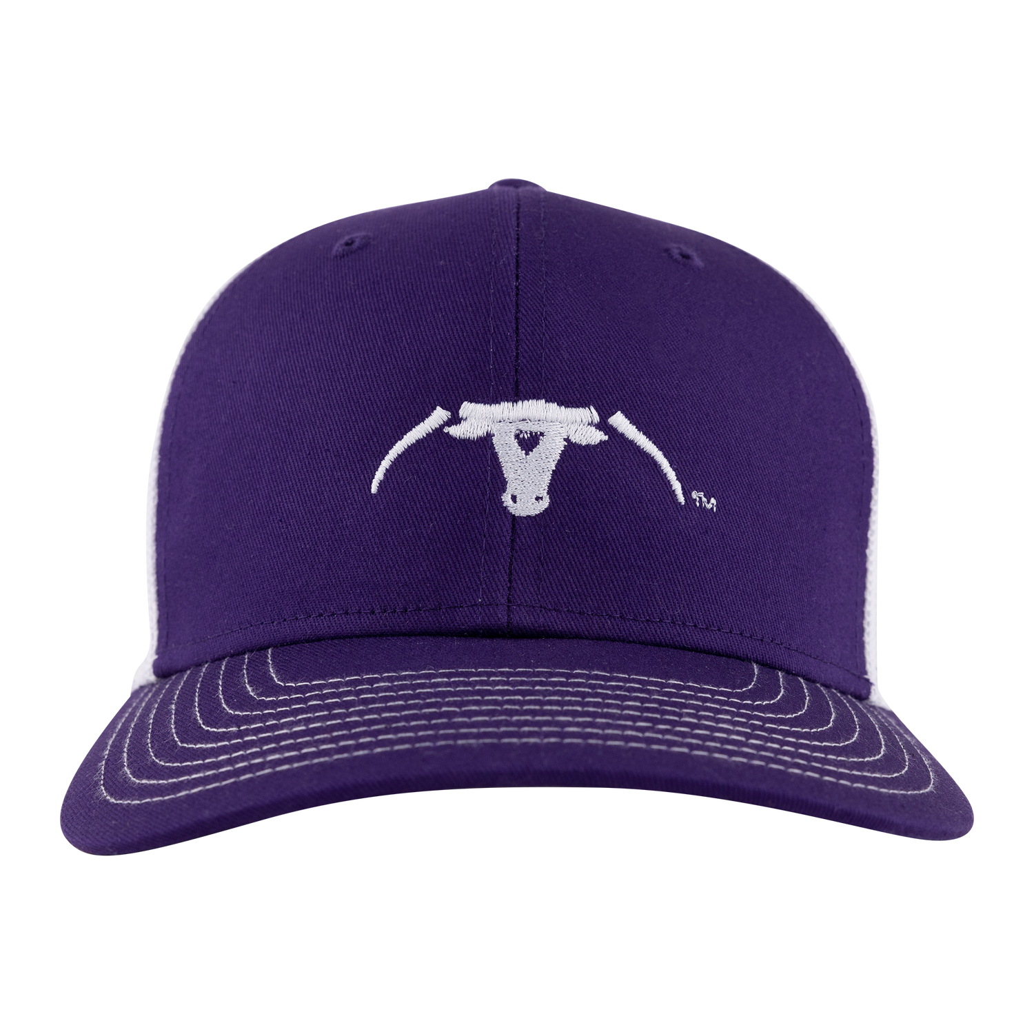 Purple hat with white mesh backing. White Saw 'Em Off logo on the front.