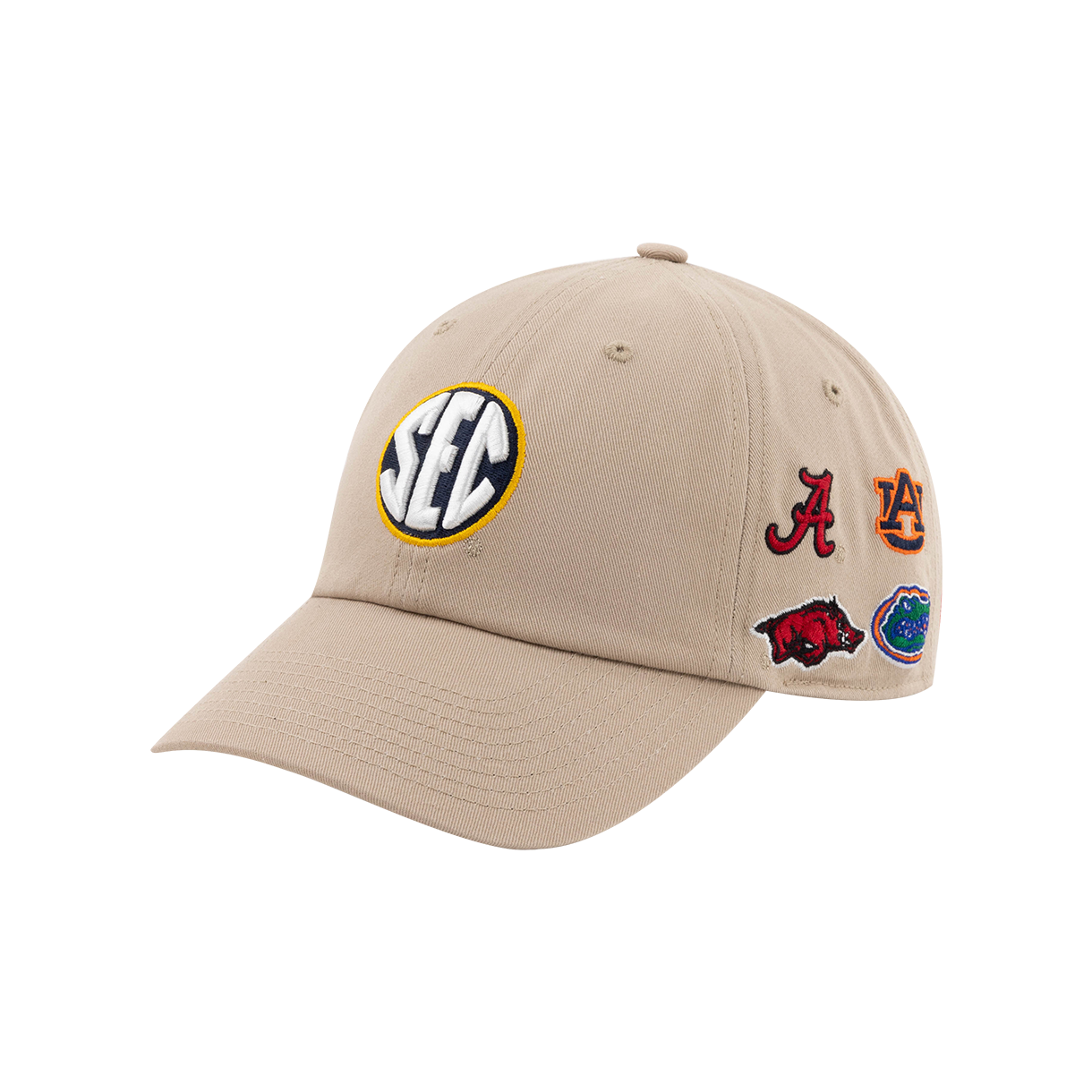 Tan Cap with SEC logo on front and back lined with all previous SEC teams.