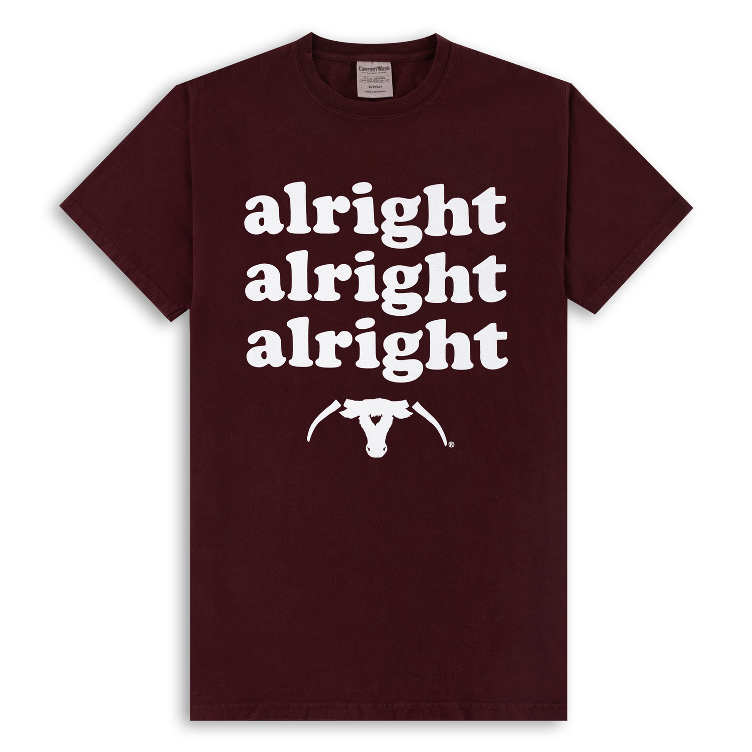 Maroon t-shirt with white text and SEO logo