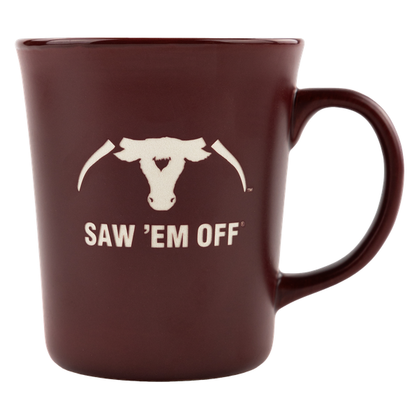 Maroon mug with white SEO lettering