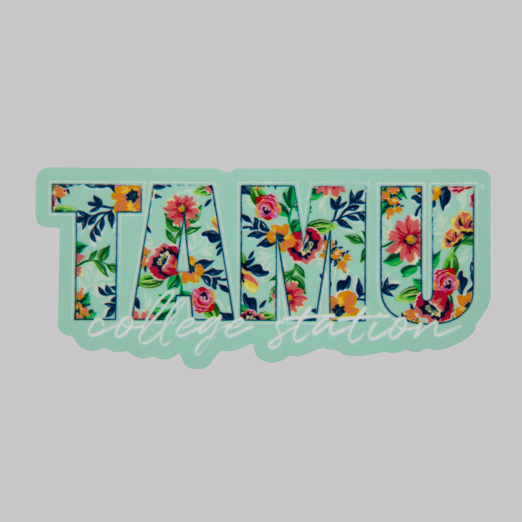 Mint Green Sticker with TAMU College Station floral designs