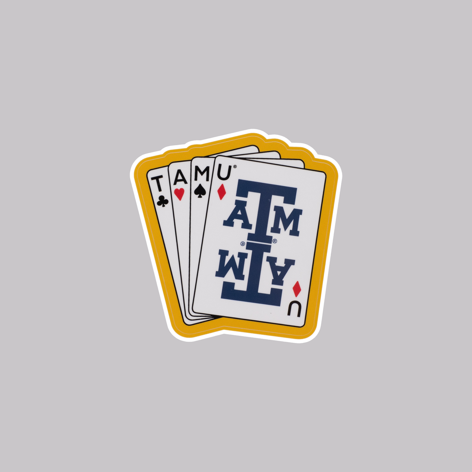 Full house cards sticker that spells out TAMU.