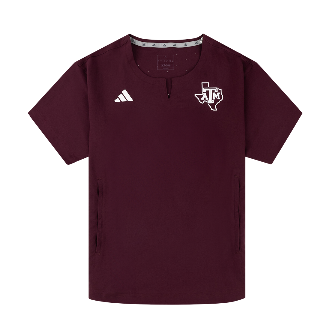 Maroon Adidas performance tee with pockets and a white Lonestar ATM logo