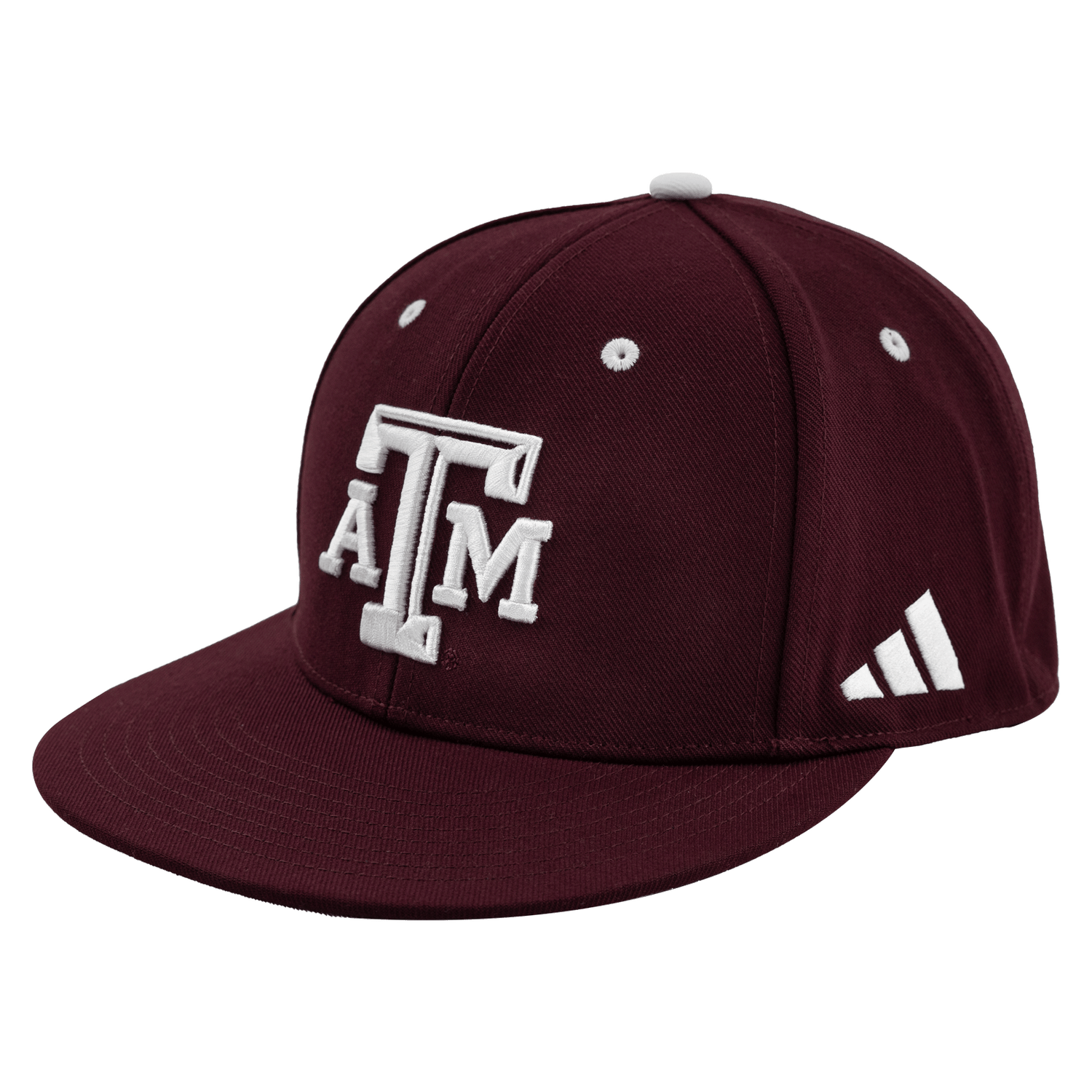 Fitted Flat Bill Maroon Cap with White A&M logo and Adidas Logo