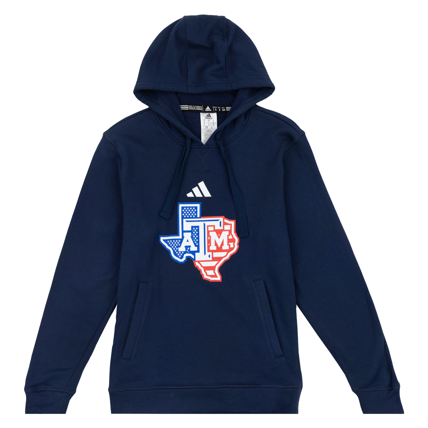 Navy hoodie with red, white, and blue lonestar ATM logo