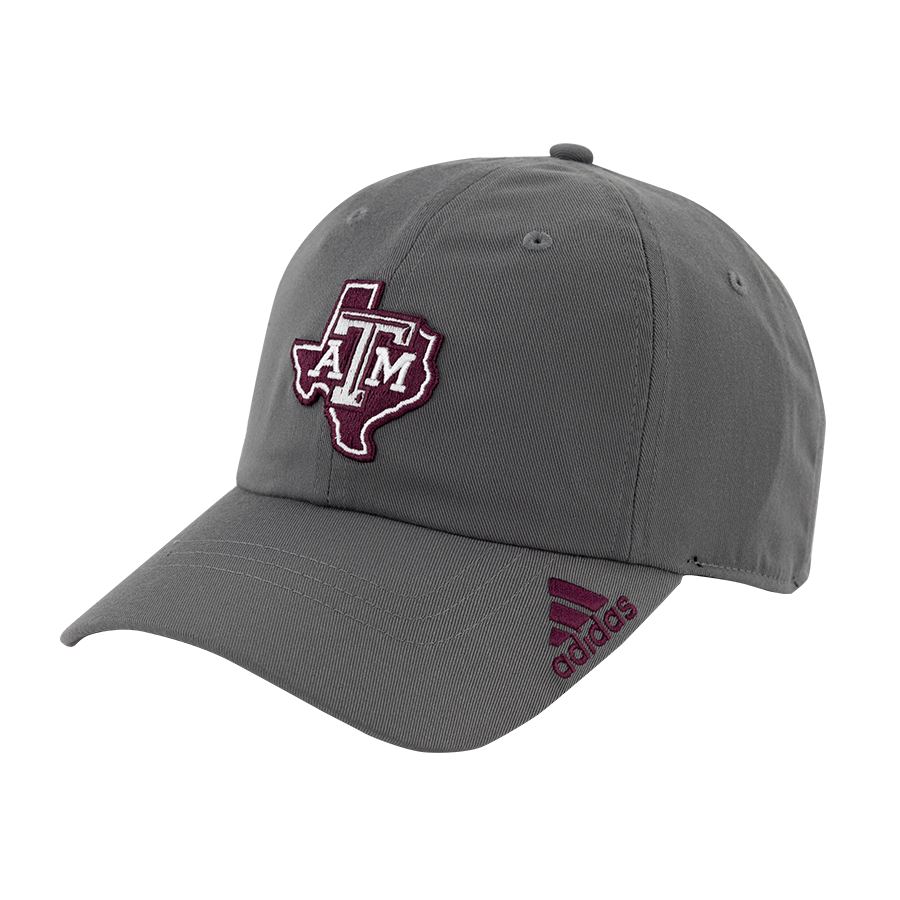 Grey Slouch Hat with Maroon Texas A&M Lonestar Logo and Adidas Logo