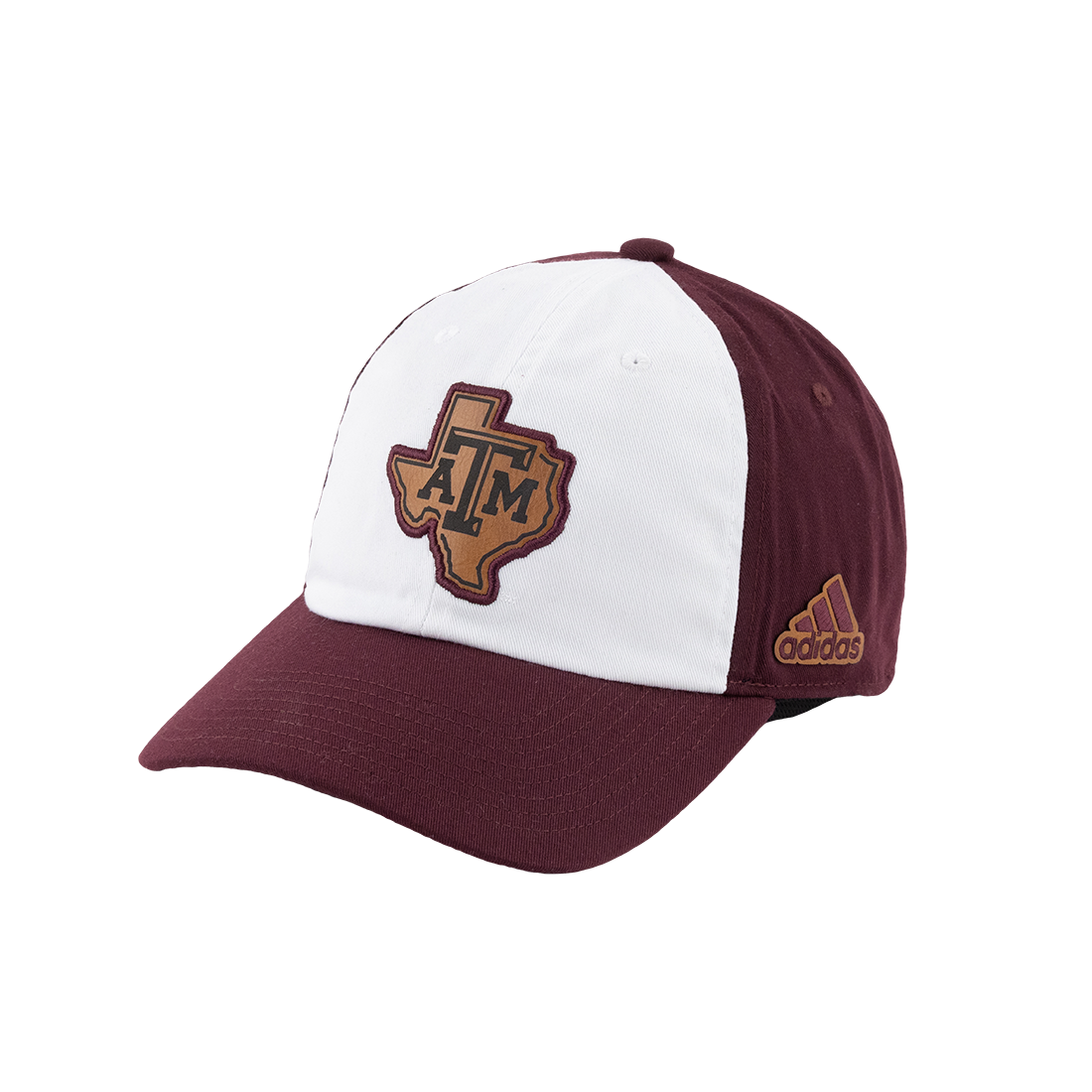 White and maroon hat with brown Lonestar ATM leather patch