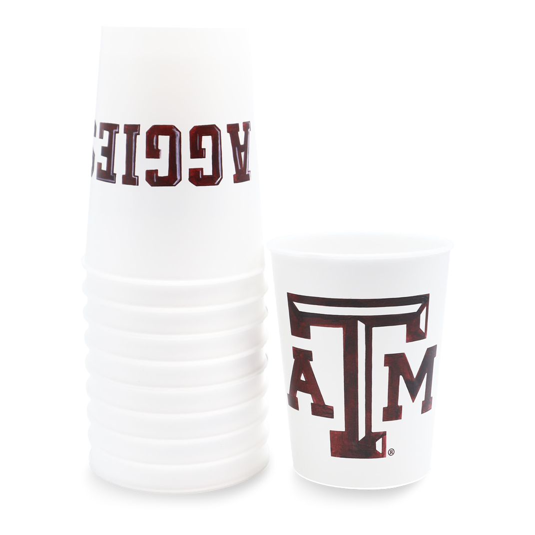 White Double-Sided Cup with Texas A&M logo with Aggies text