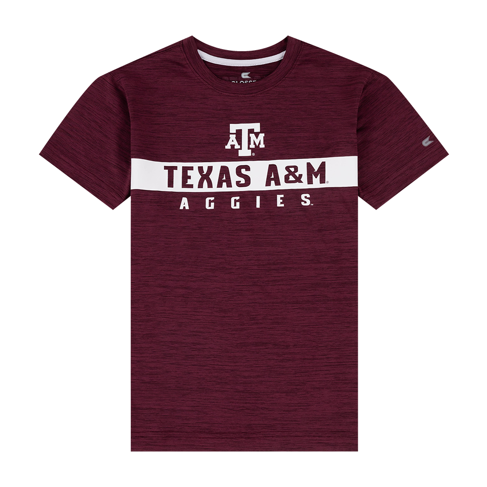 Maroon heathered tee with "Texas A&M Aggies" in white