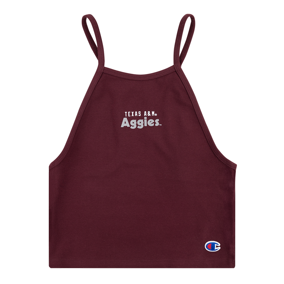 Maroon thin banded crop top with TEXAS A&M Aggies print