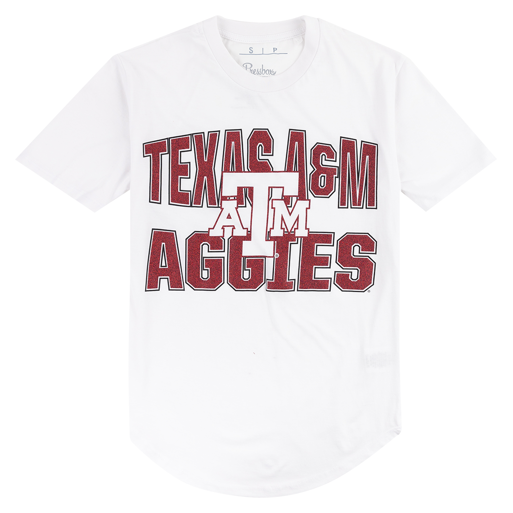 White T-shirt with maroon "TEXAS A&M AGGIES" Print