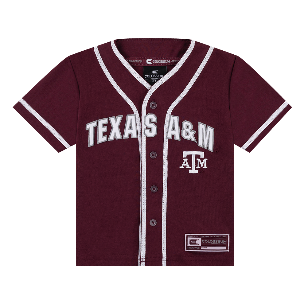 Maroon jersey with "TEXAS A&M" in white with "AGGIES" on the back