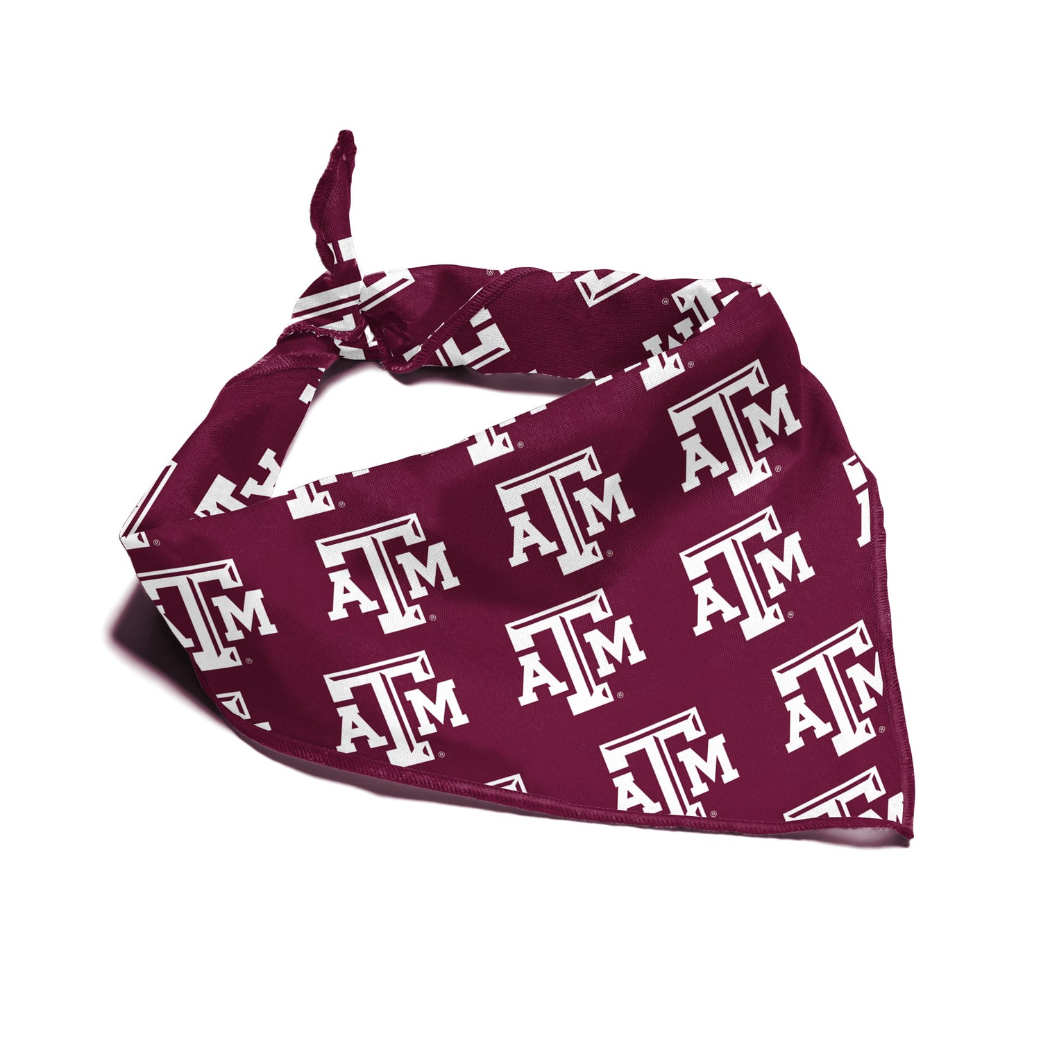 A Maroon Bandana with white Texas A&M Logo Pattern