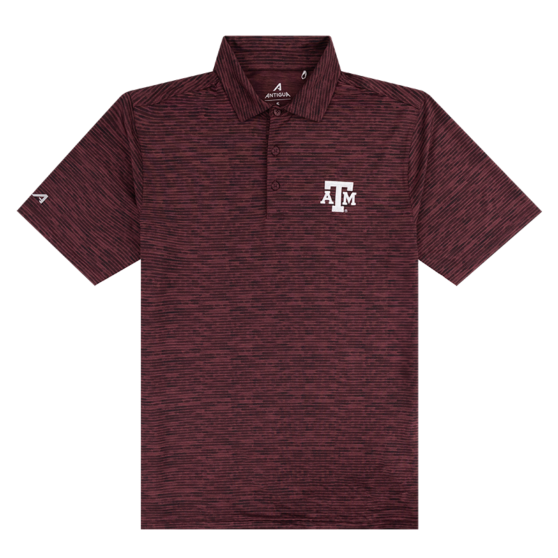 Maroon static designed polo with white ATM logo on the left side of the chest.