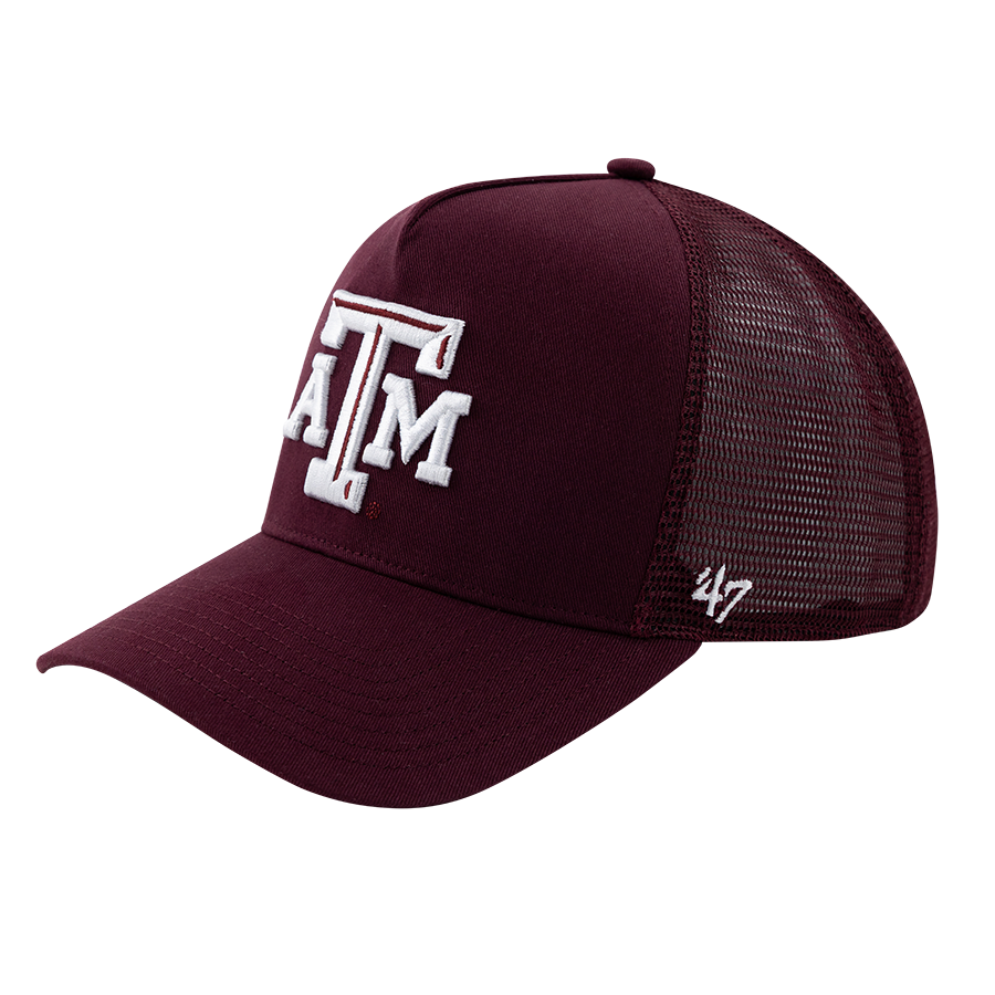 Maroon hat with white, beveled ATM logo