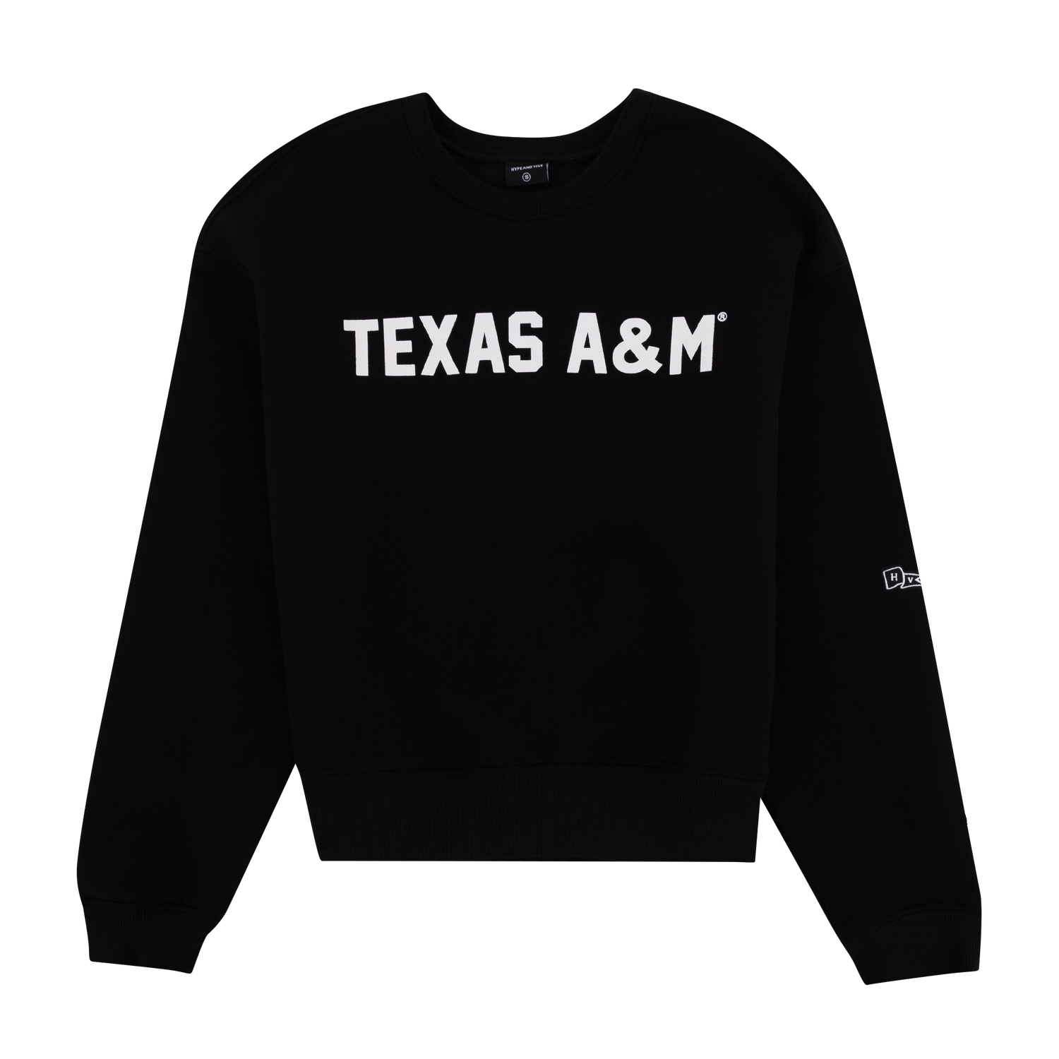 Black crewneck with "TEXAS A&M" in white.