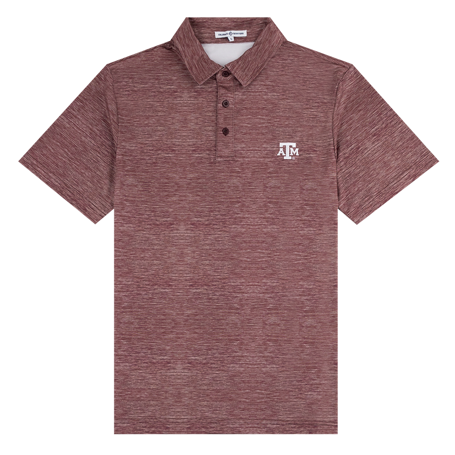 Maroon brushed polo with white ATM logo on the left side of the chest