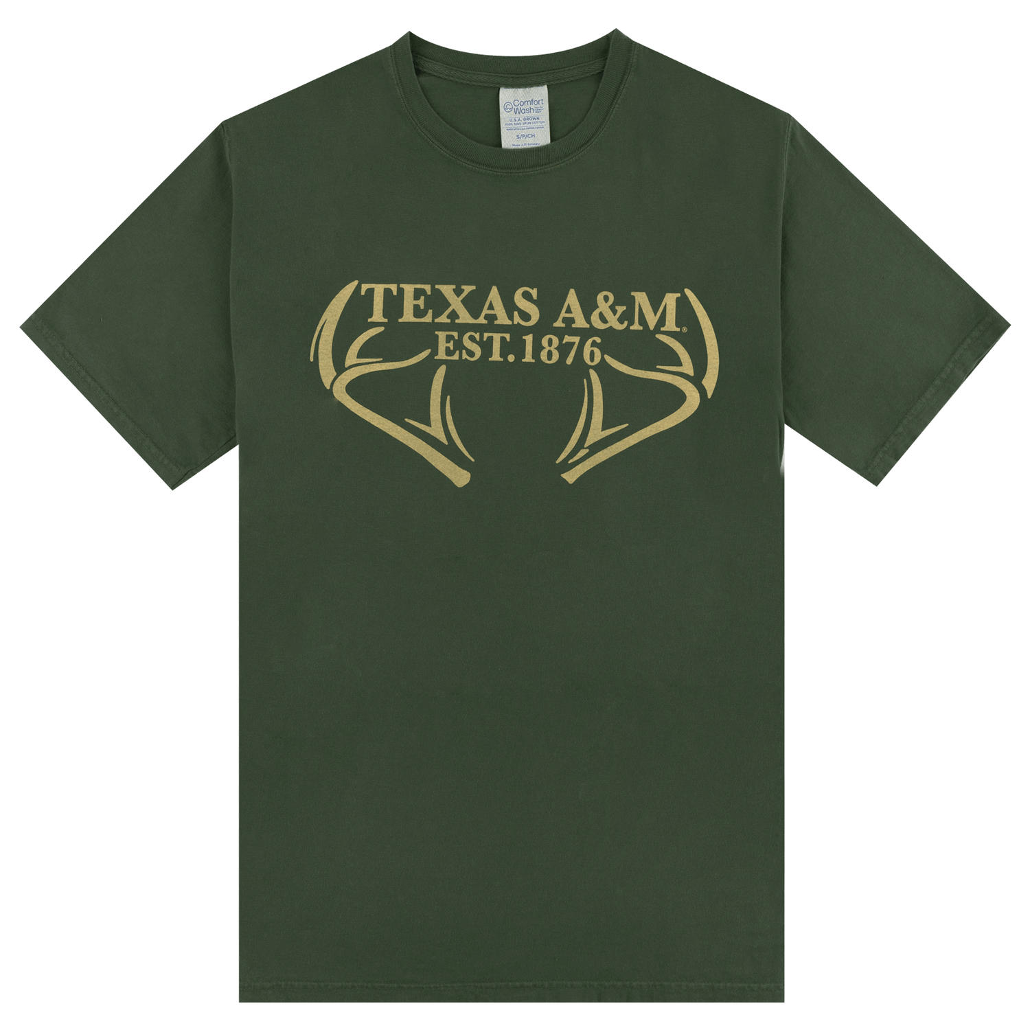 Green T-shirt with beige lettering 