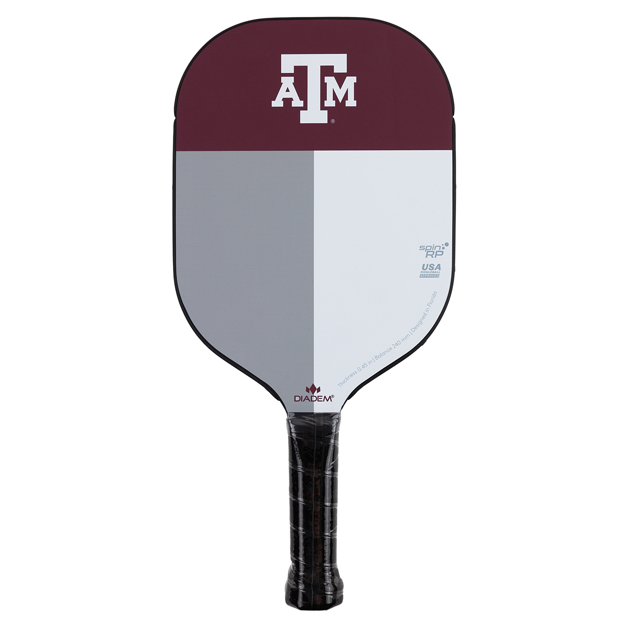 Texas Flag Maroon Grey and White Pickleball Paddle with ATM logo