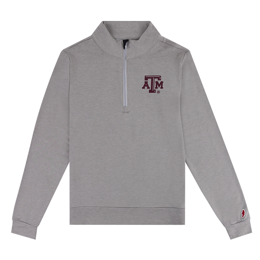 Grey quarter zip with maroon ATM decal