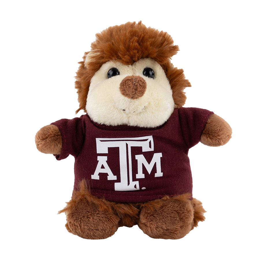 Hedgehog Plushie with Maroon ATM shirt on