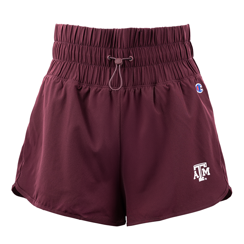 High Waisted Maroon Scrunch Waist shorts with ATM logo