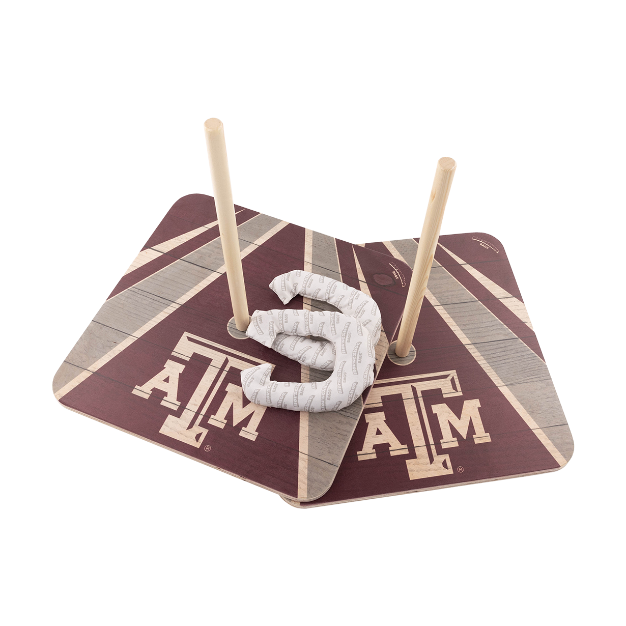 Horseshoe bags with Texas A&M boards.