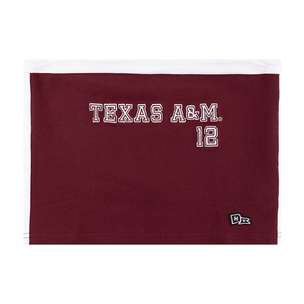 Maroon tube top with "Texas A&M" outlined in white