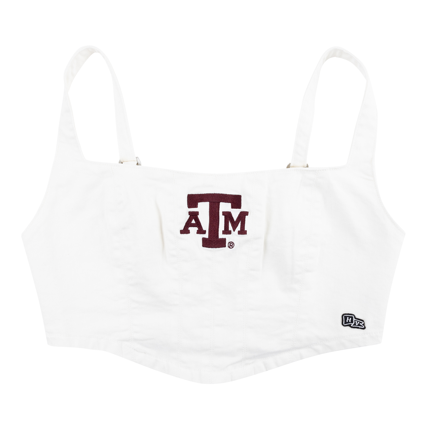 White Denim Tank Top with Maroon ATM logo