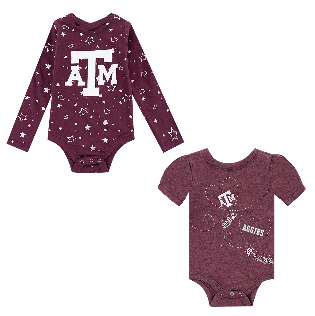 Two piece maroon onesie set with white ATM logos