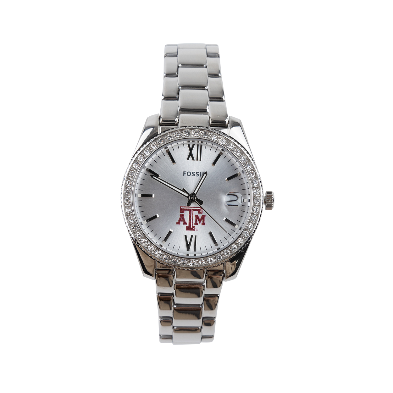 Minimalist Silver Watch with studs and maroon ATM logo