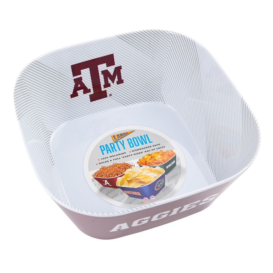 Large Maroon and White Party Bowl with ATM logo and Aggies text