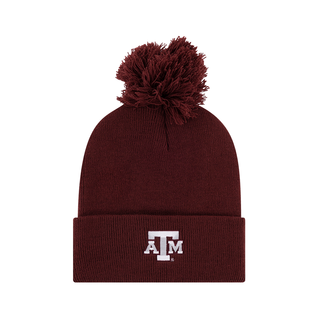 Maroon beanie with maroon pom and a white ATM logo on the front.