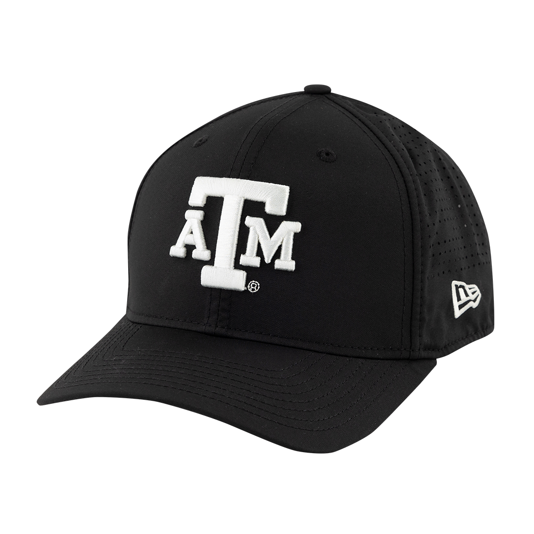 A black hat with a white A&M logo embroidered on the front.