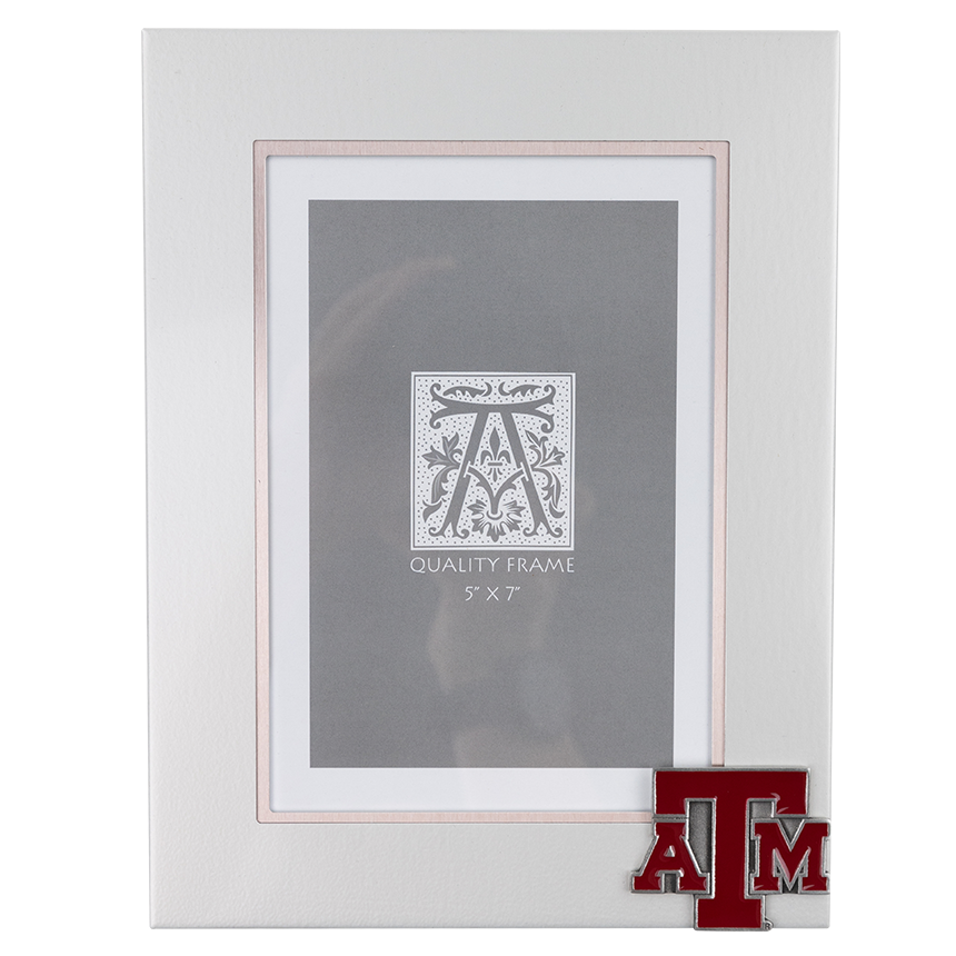 Grey picture frame with maroon ATM logo in bottom right corner