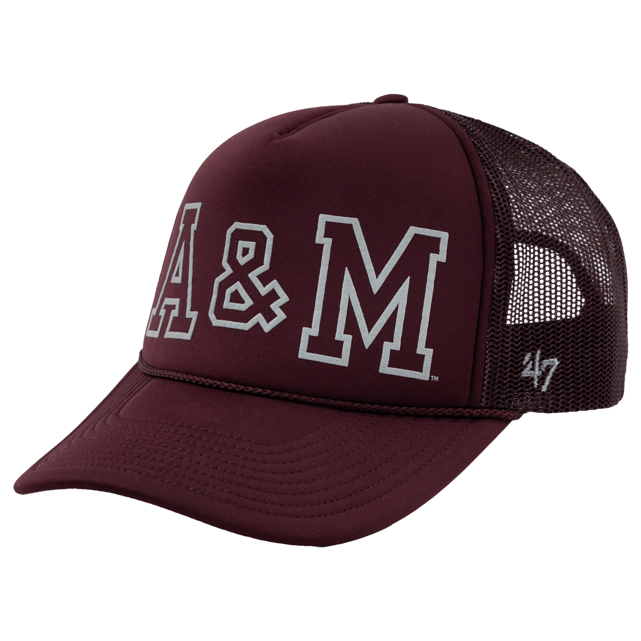 Maroon hate with grey outline A&M print