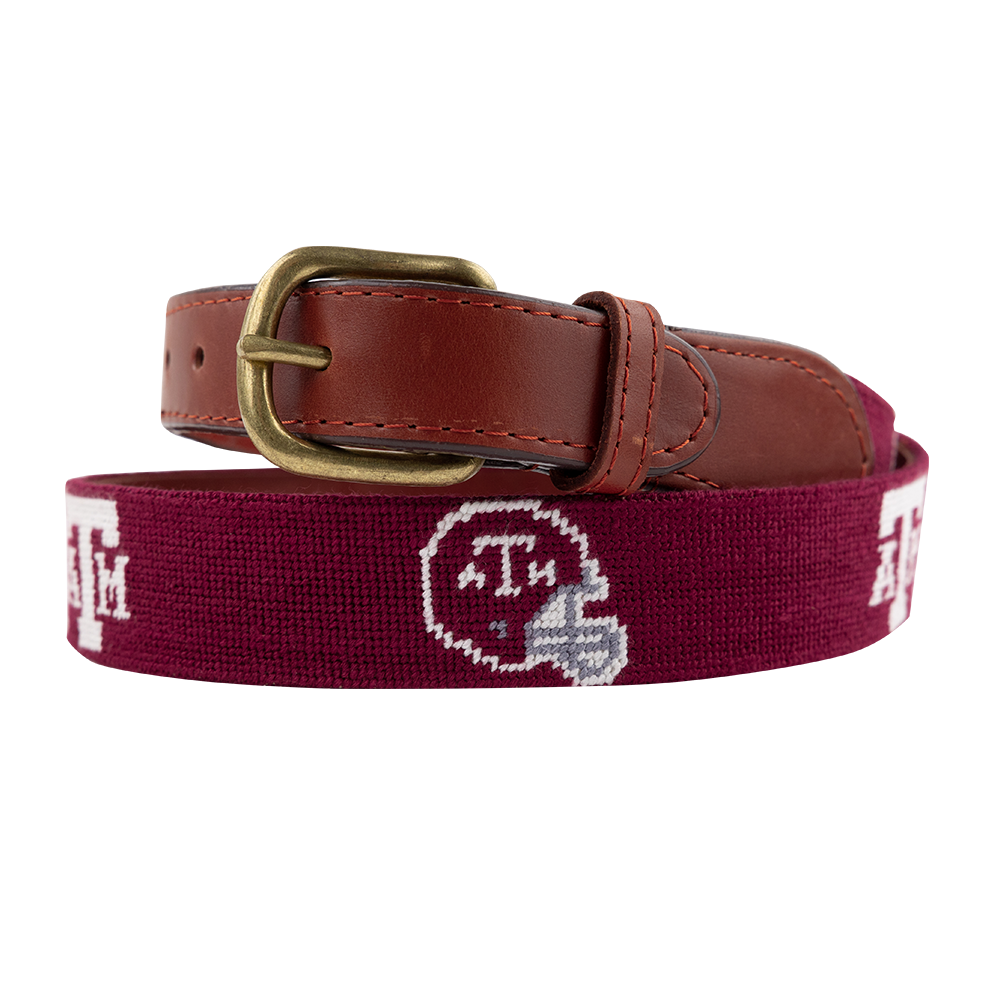 Maroon Stitched Belt with ATM logo and helmet