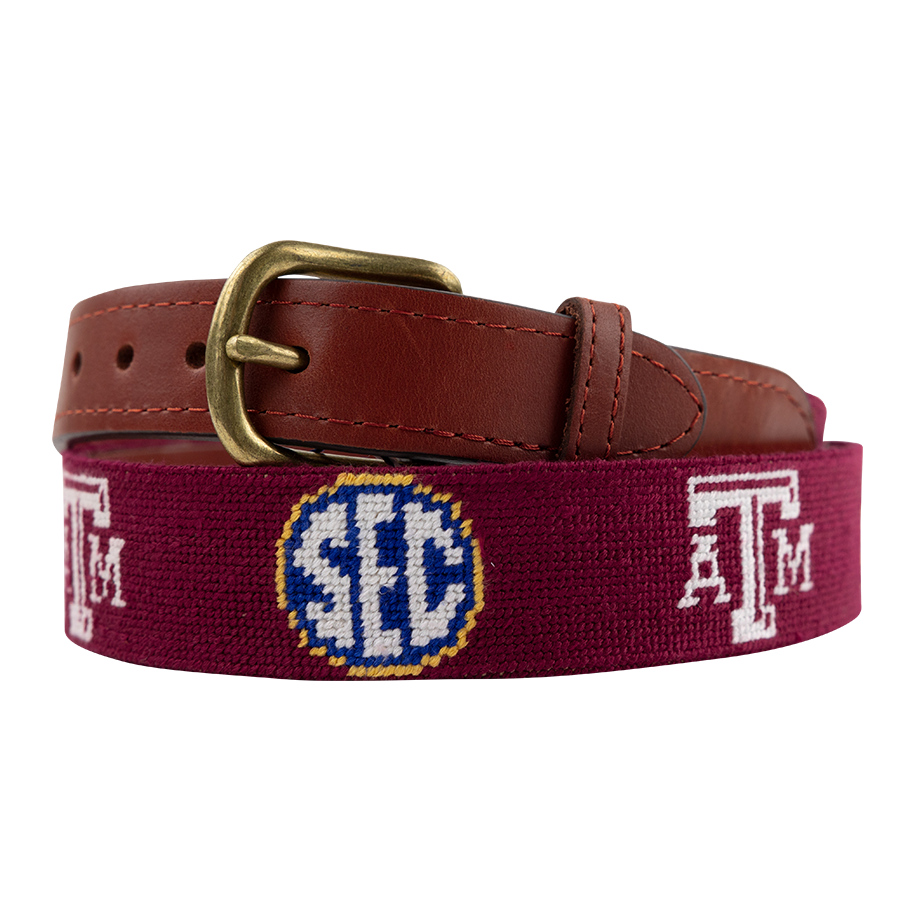 Maroon stitched belt with ATM and SEC logos