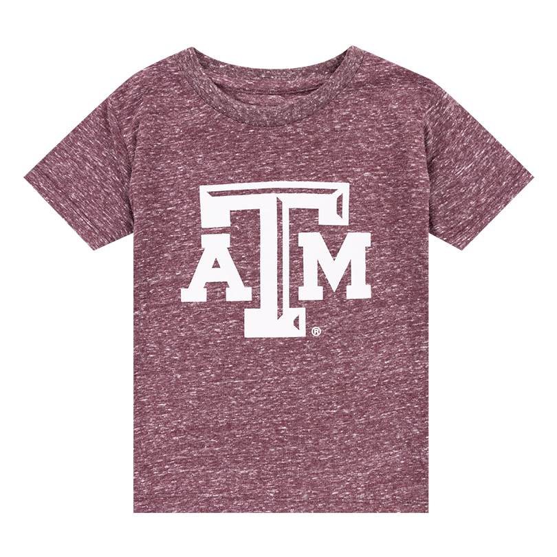 Maroon toddler tee with white, beveled ATM logo.