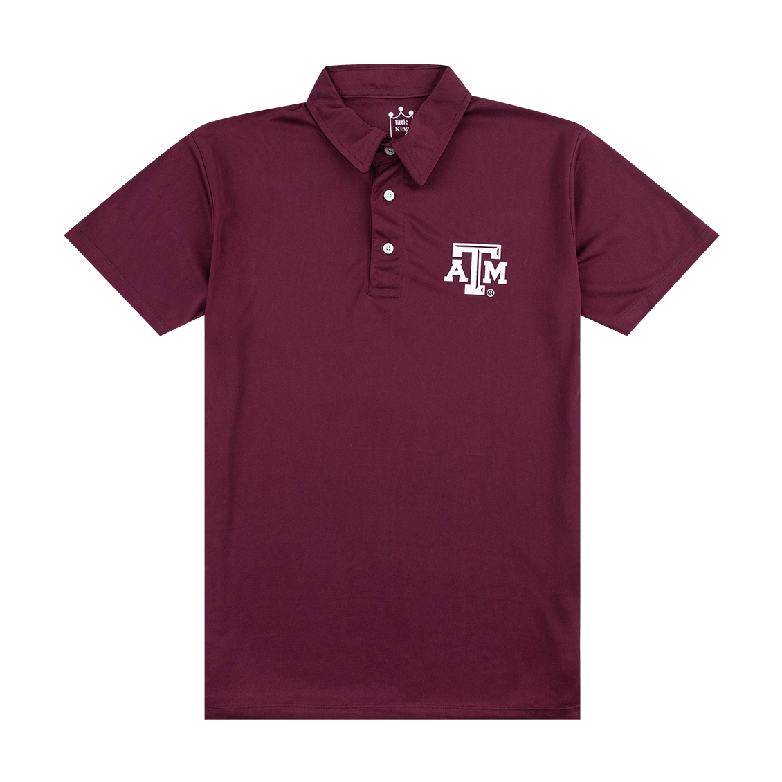 Maroon toddler's polo with white ATM logo on left side of the chest.