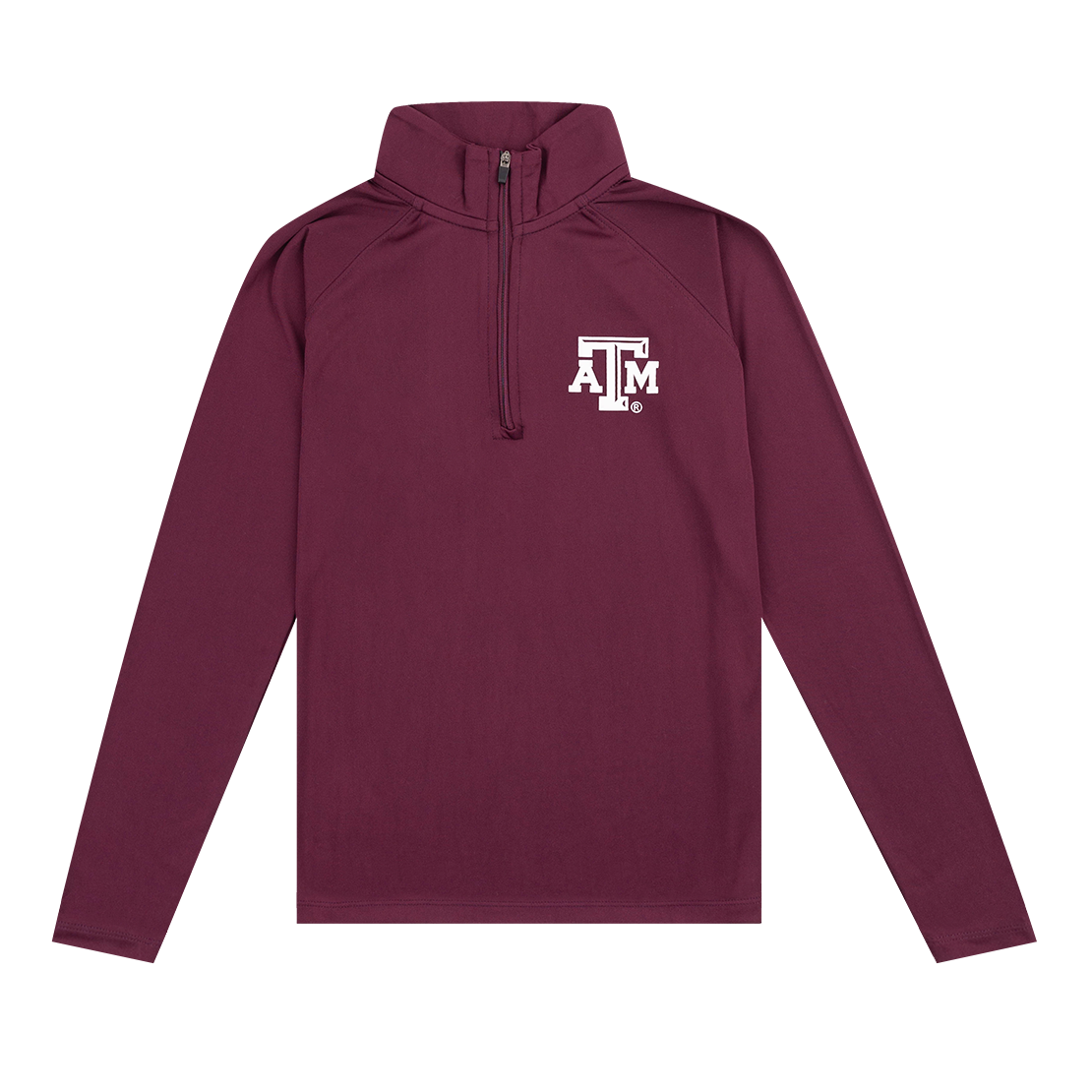 Maroon toddler's quarter zip windshirt with white ATM logo on the left side of the chest.