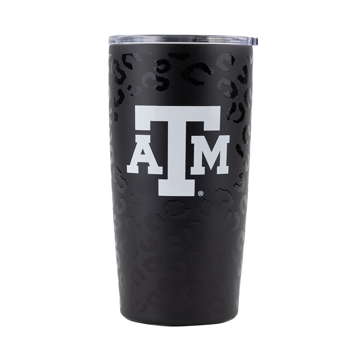 Matte Black Water Bottle with Glossy Black Cheetah designs and White ATM logo