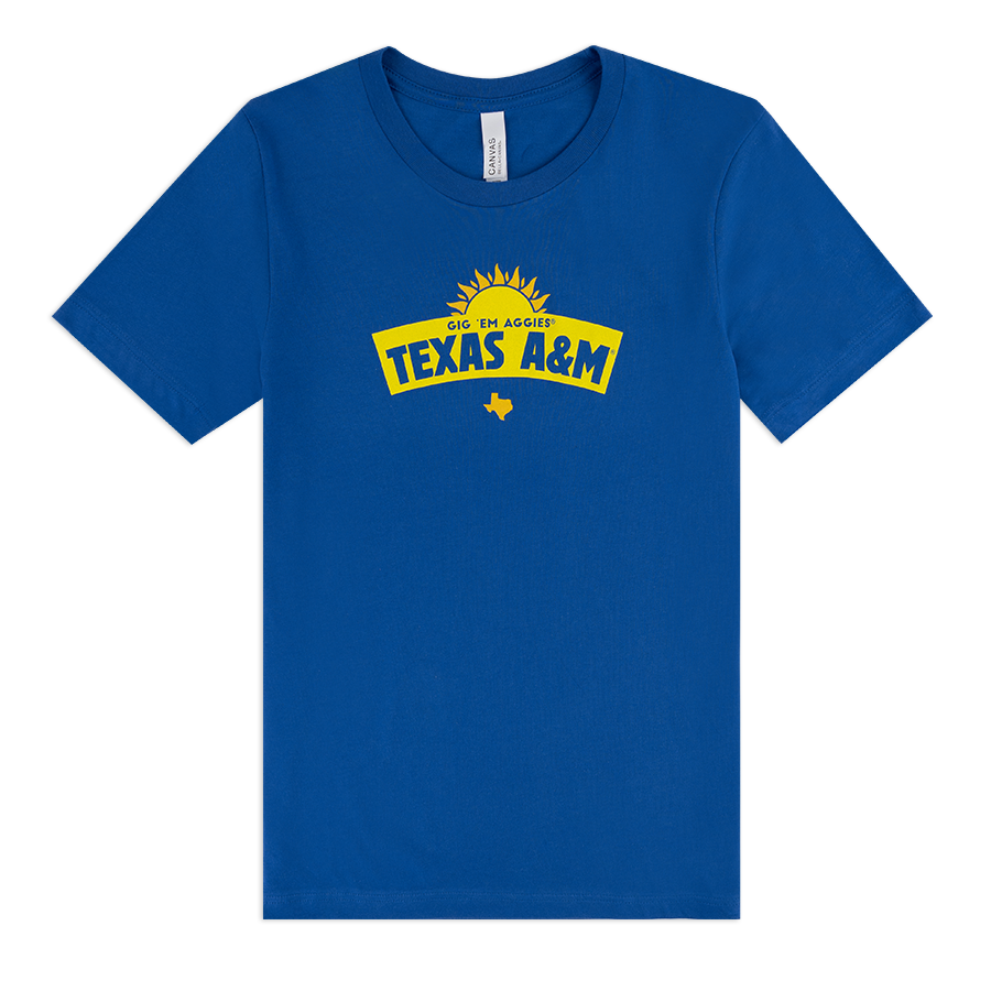 Blue t-shirt with Twisted Texas A&M design