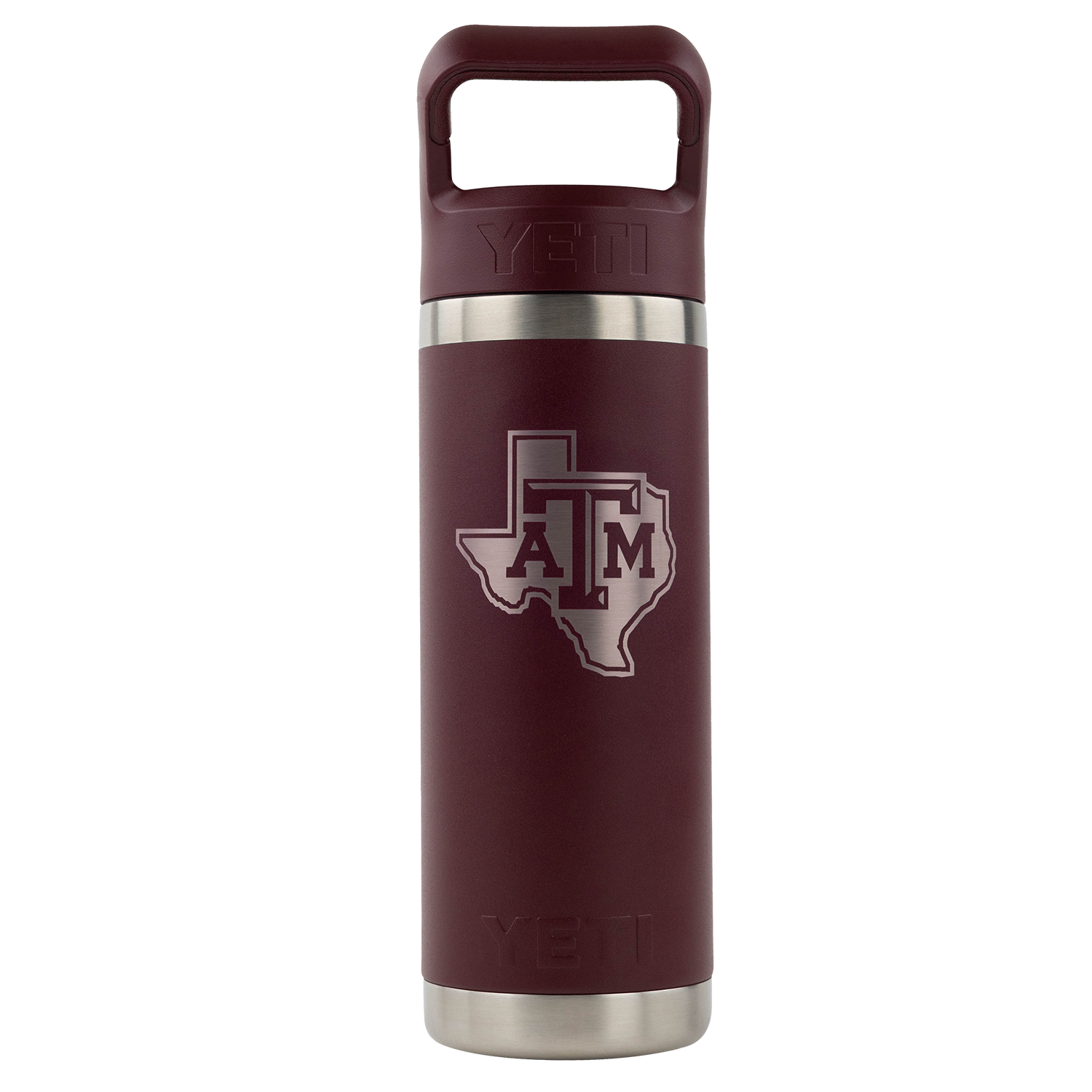 Maroon Yeti bottle with straw attachment and Lonestar ATM logo on the front