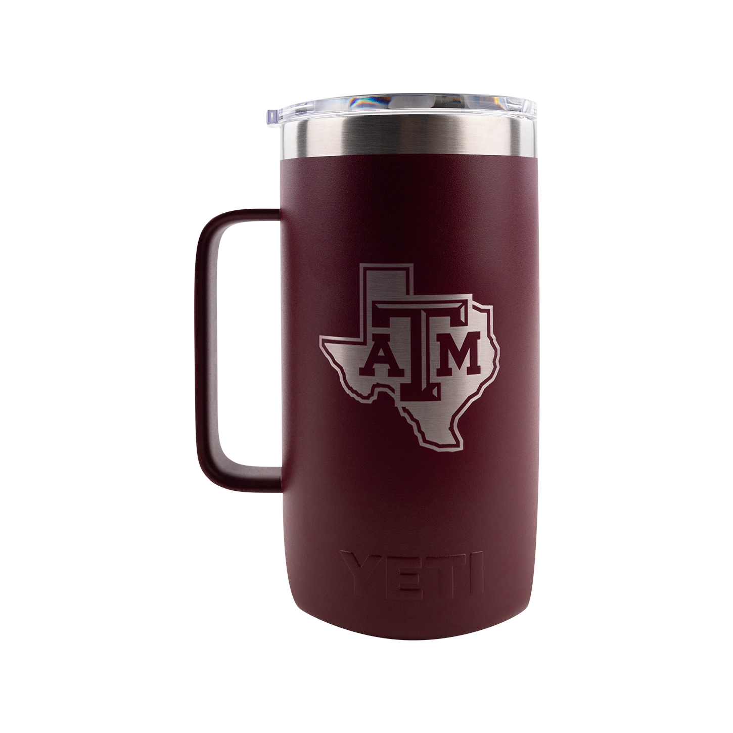 Maroon Yeti mug with silver Lonestar ATM logo.