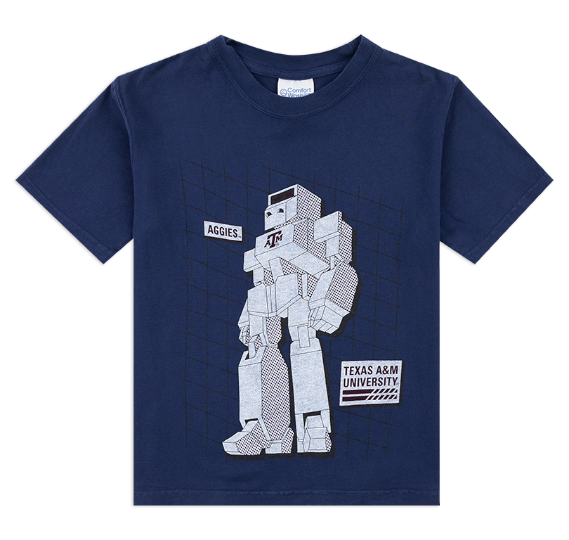 Navy tee with Aggie Robot design