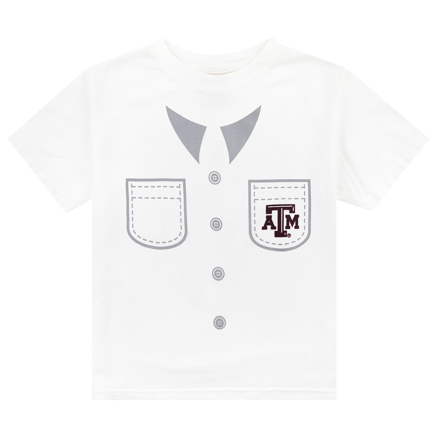 White t-shirt with a Yell Leader's uniform printed on the front.